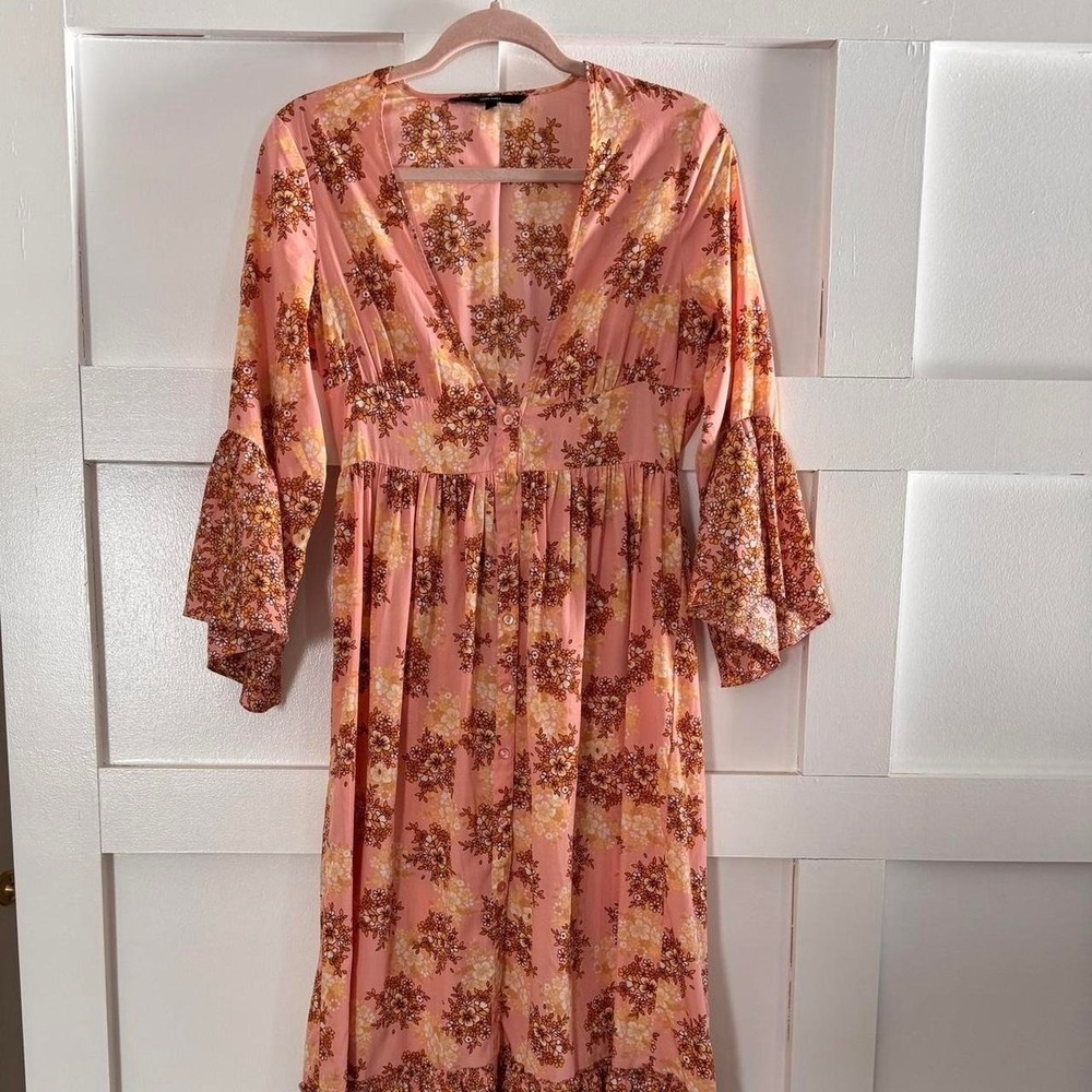 ASOS Vera Moda Pink floral maxi dress with bell sleeves